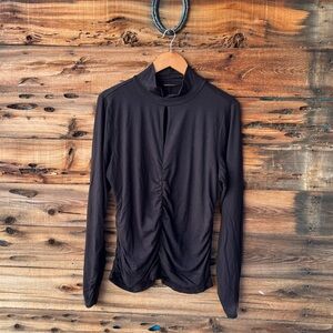 ELIE TAHARI | Women’s Black Long-Sleeve Ruched Front Top L